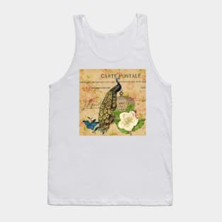 peacock white rose floral vintage botanical art Tank Top